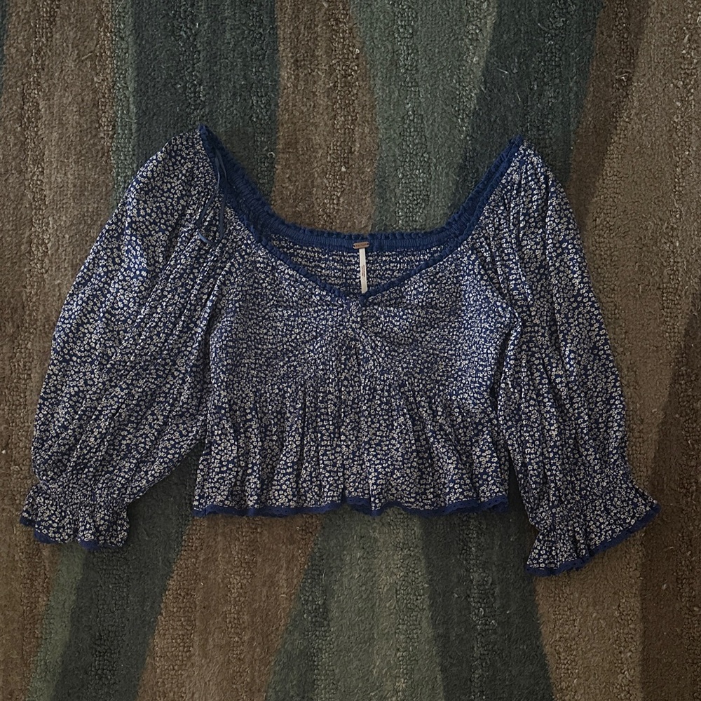 Free People Navy Floral Blouse